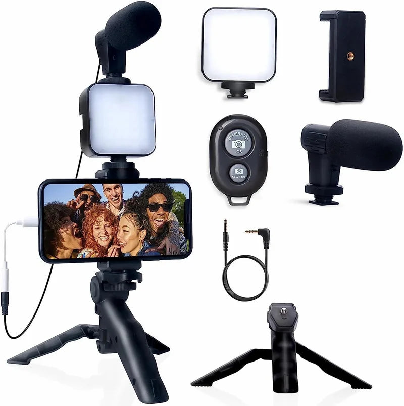Kit de vlogging 5 en 1 avec trépied de microphone à lumière d'appoint