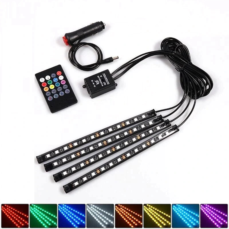 Pack de 4 Bandes Lumineuses RVB Pour Intérieur Voiture