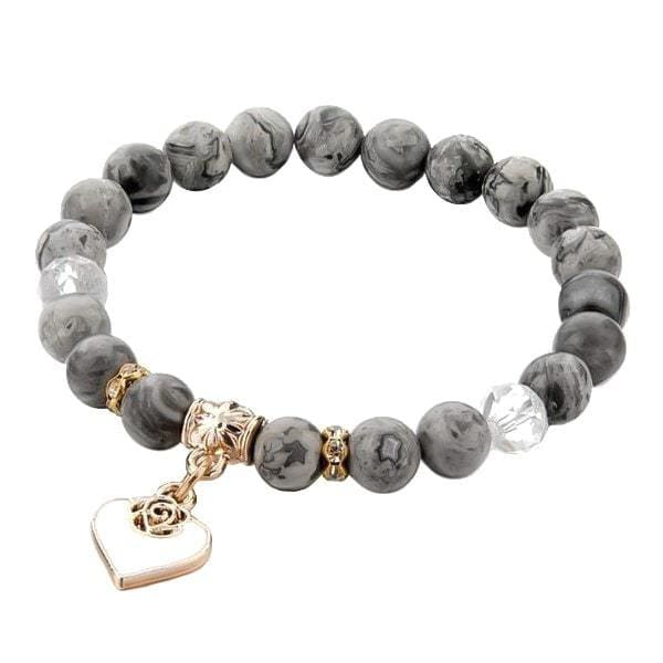 Pulsera de piedra de ónix gris con colgantes de corazón